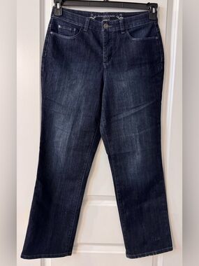 #1923 Christopher & Banks Petite Classic Straight Fit Dark Wash Blue Denim Jeans